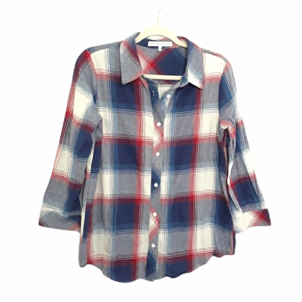 English Factory Long Sleeve Plaid Blouse EUC sz S